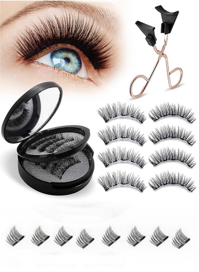 MARYA 8 Pairs Dual Magnetic Eyelashes No Glue No Eyeliner Needed, Reusable Natural Look 3D False Lashes Waterproof Fake Eyelash Set with Applicator Easy Wear Remove (Black) - Image 1
